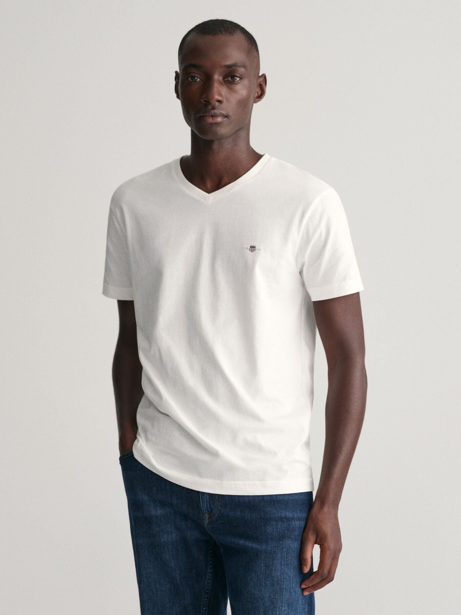 Men Slim V Neck Shield T-Shirt