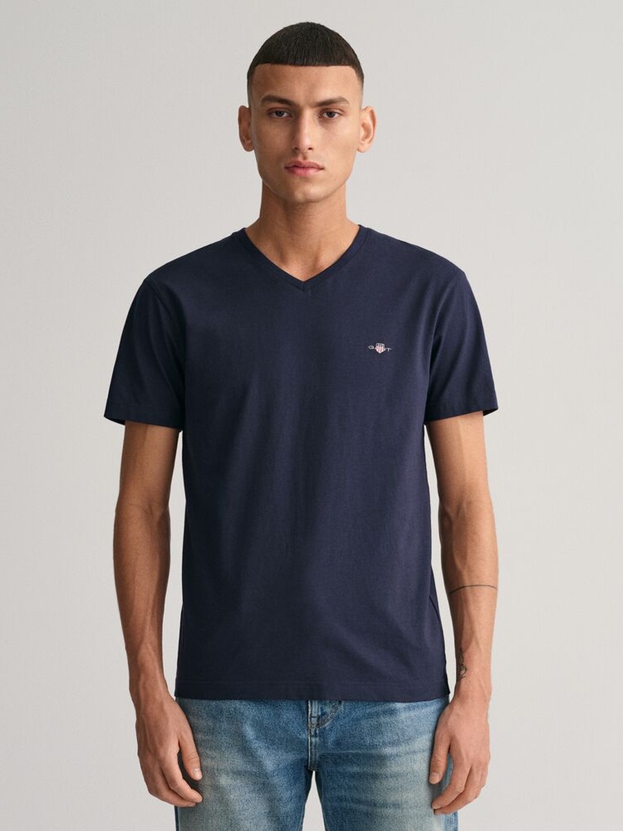 Men Slim V Neck Shield T-Shirt