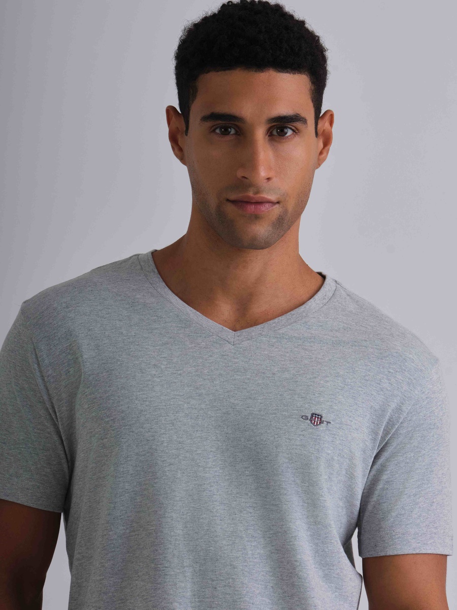 Men Slim V Neck Shield T-Shirt