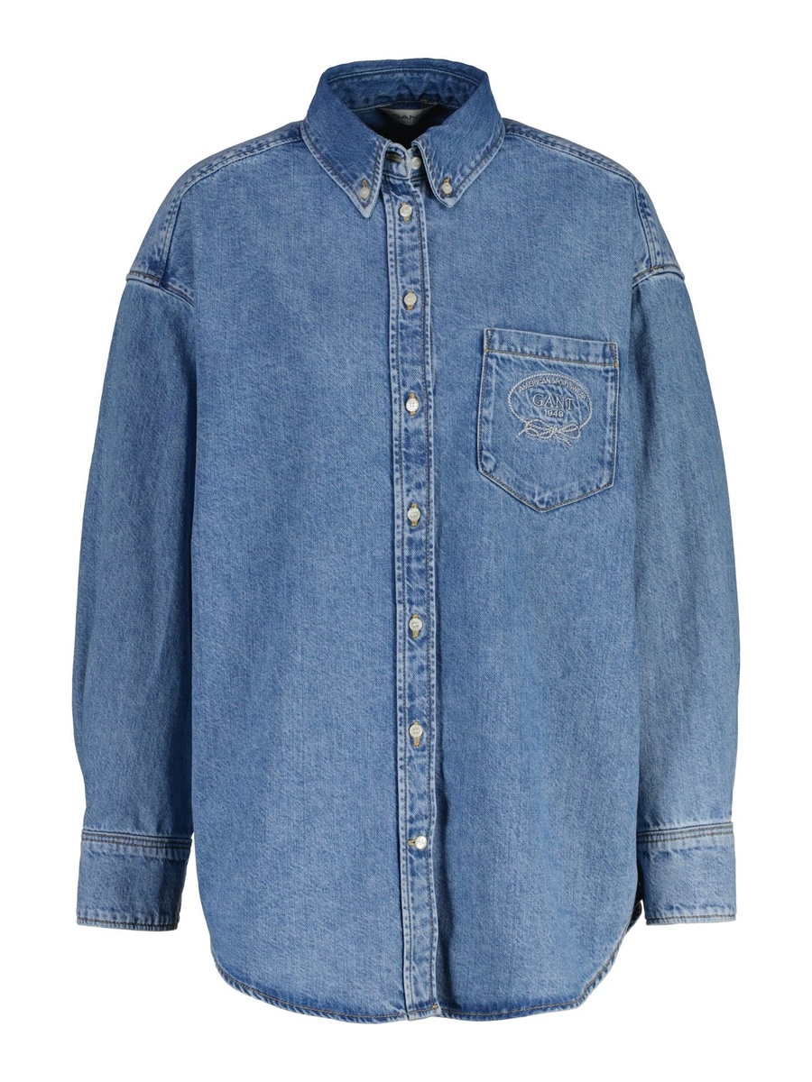 Oversized Denim Embroidered Pocket Shirt