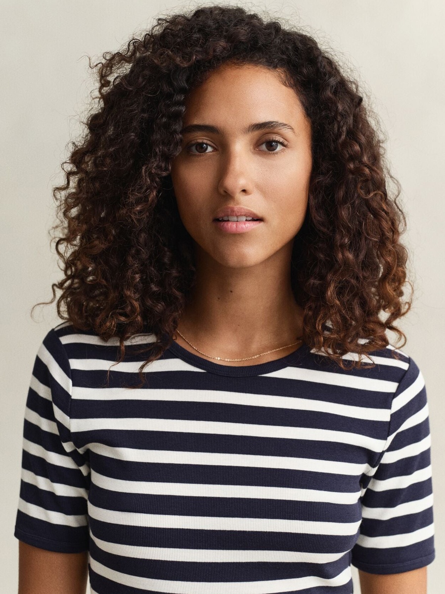 Striped Ribbed Fitted T-Shirt