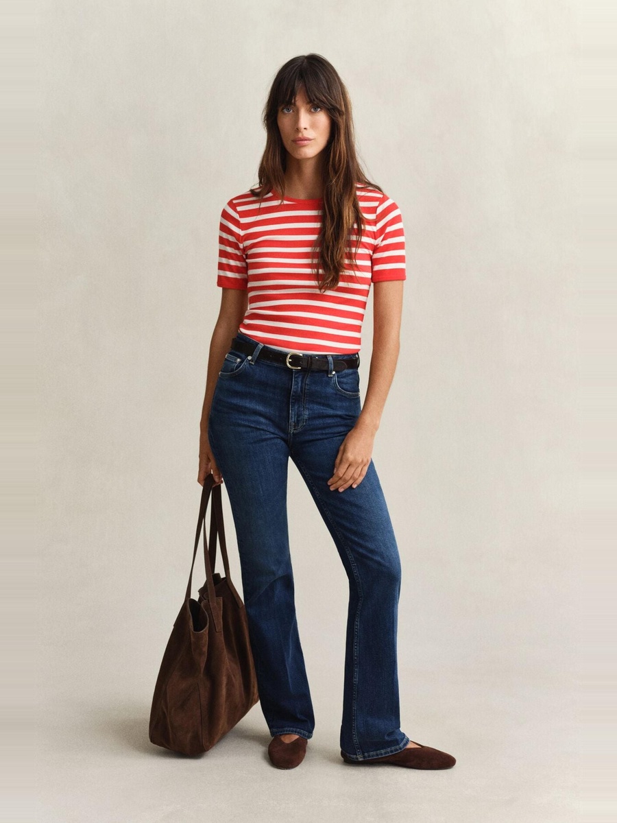 Striped Ribbed Fitted T-Shirt