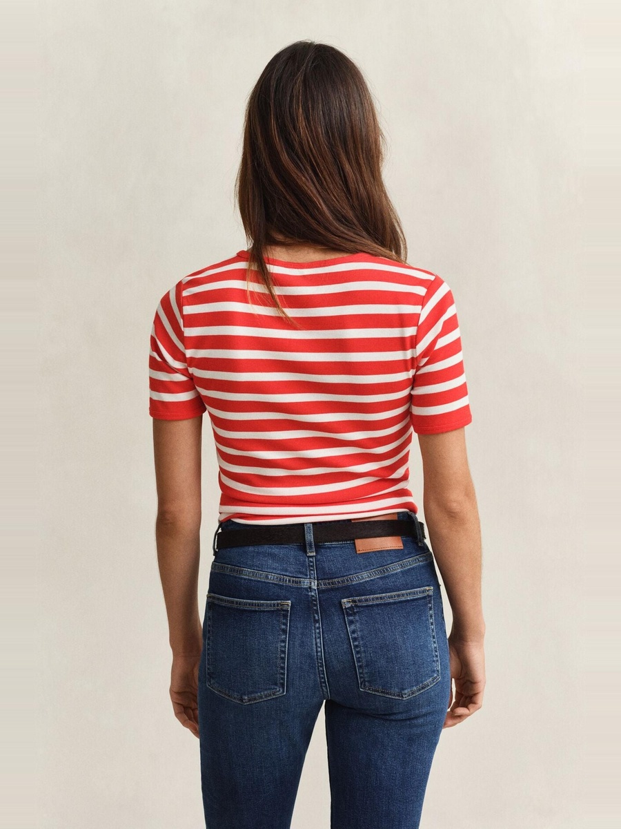 Striped Ribbed Fitted T-Shirt