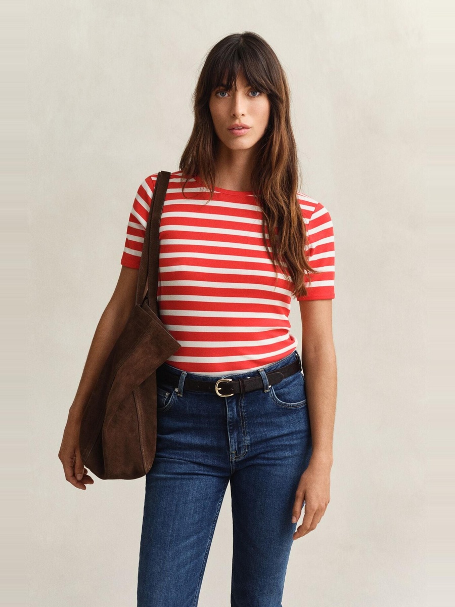Striped Ribbed Fitted T-Shirt