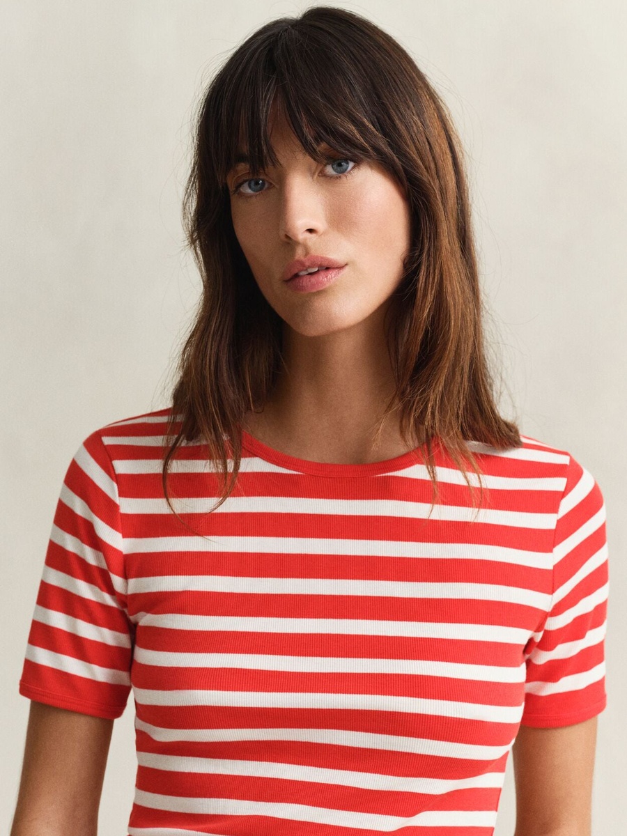 Striped Ribbed Fitted T-Shirt