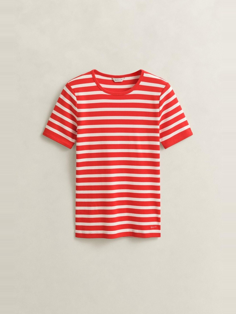 Striped Ribbed Fitted T-Shirt
