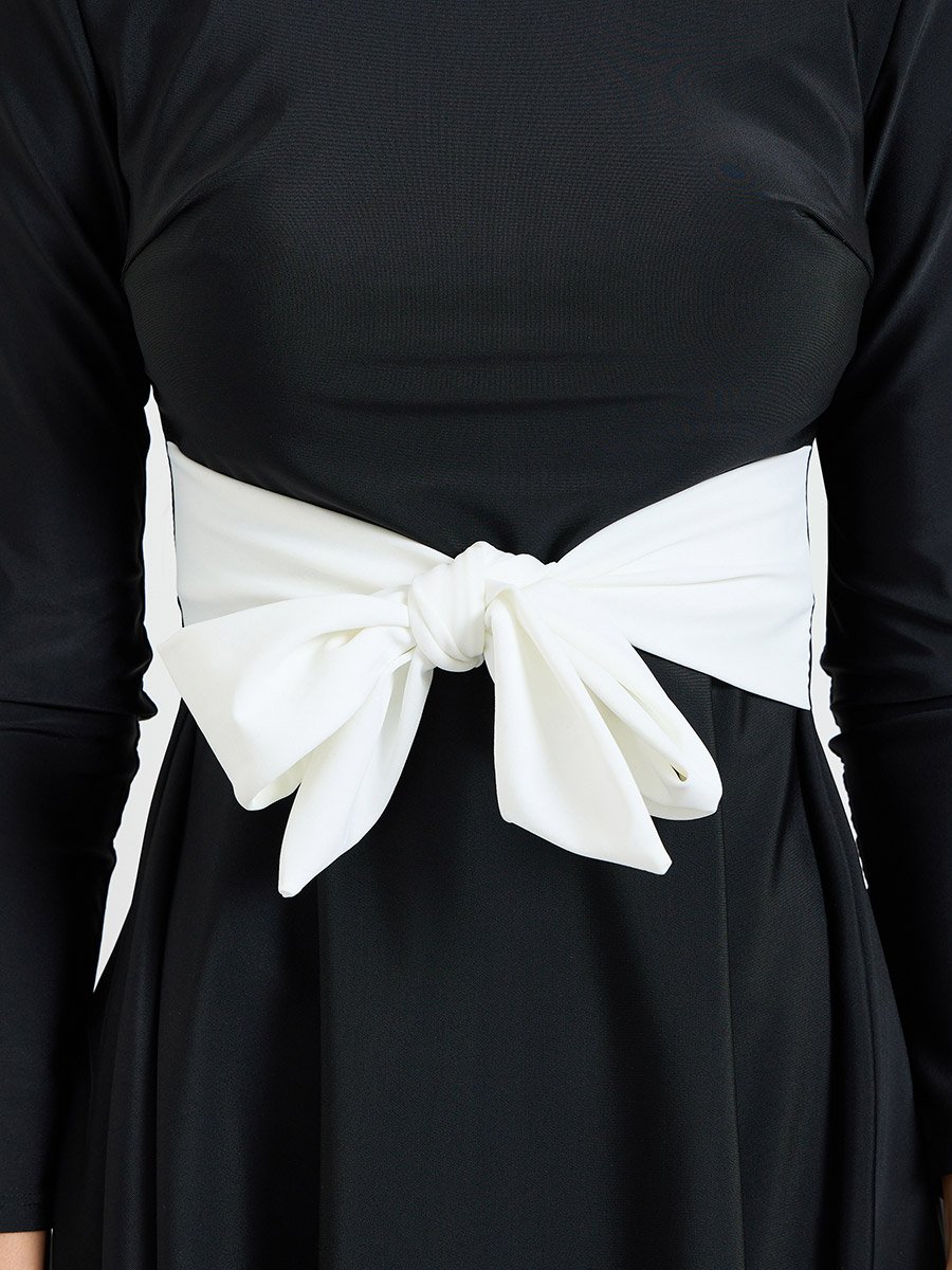Black Contrast Tie Knot Detail Tunic and Leggings Burkini Set