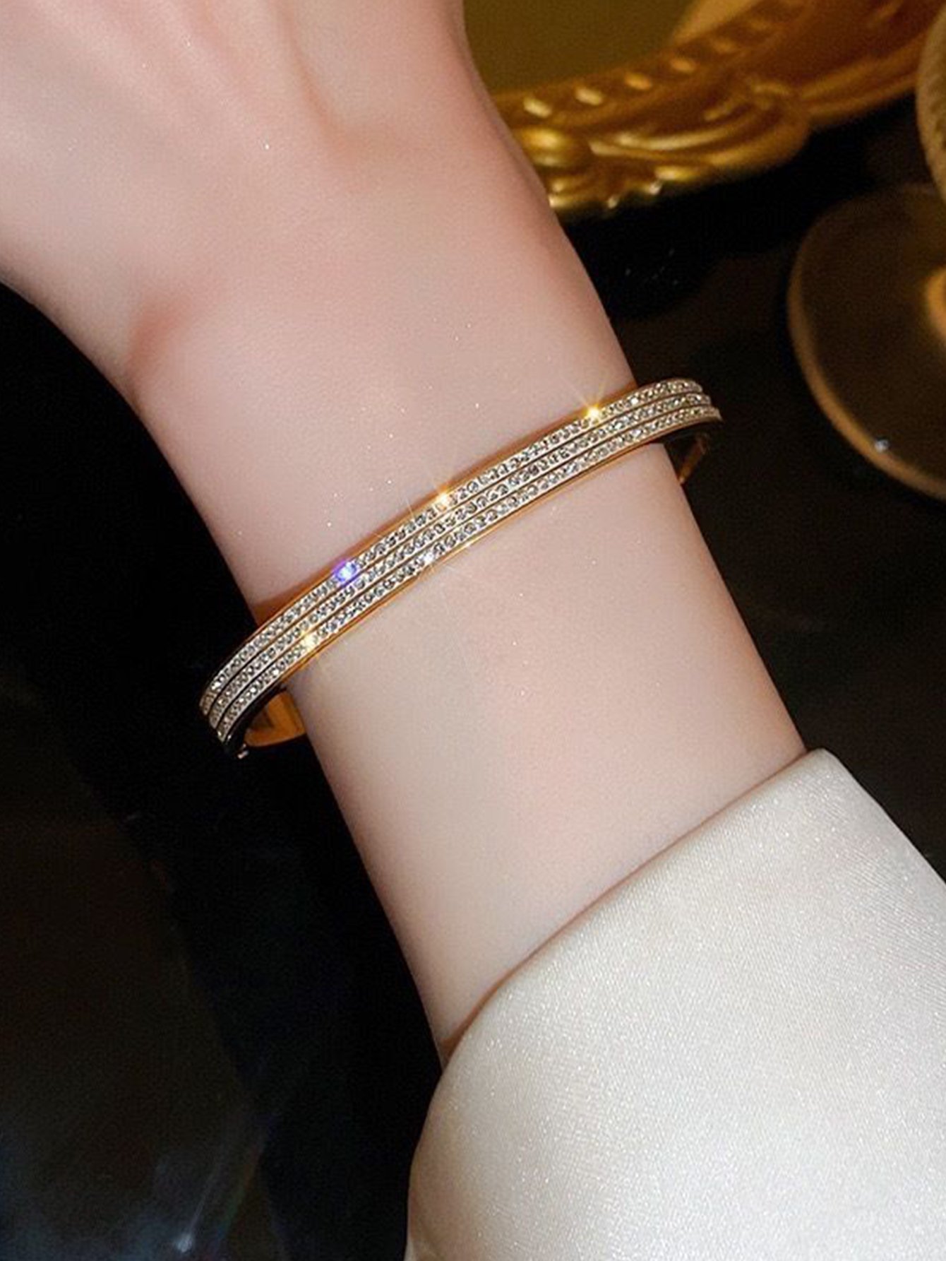 Gold Bangle with Crystal Accents