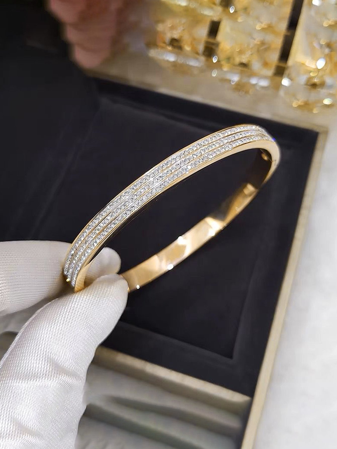 Gold Bangle with Crystal Accents