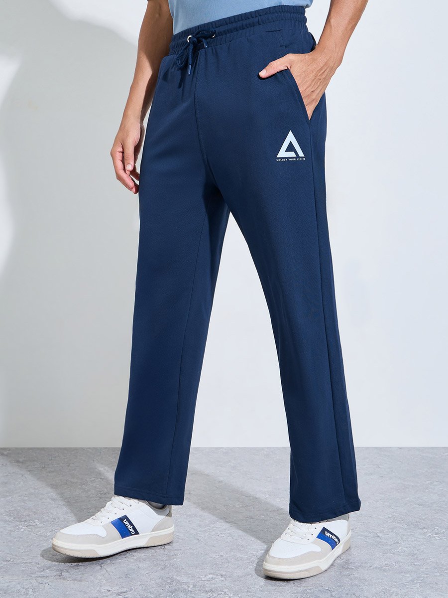 Navy Blue Printed Open Hem Joggers