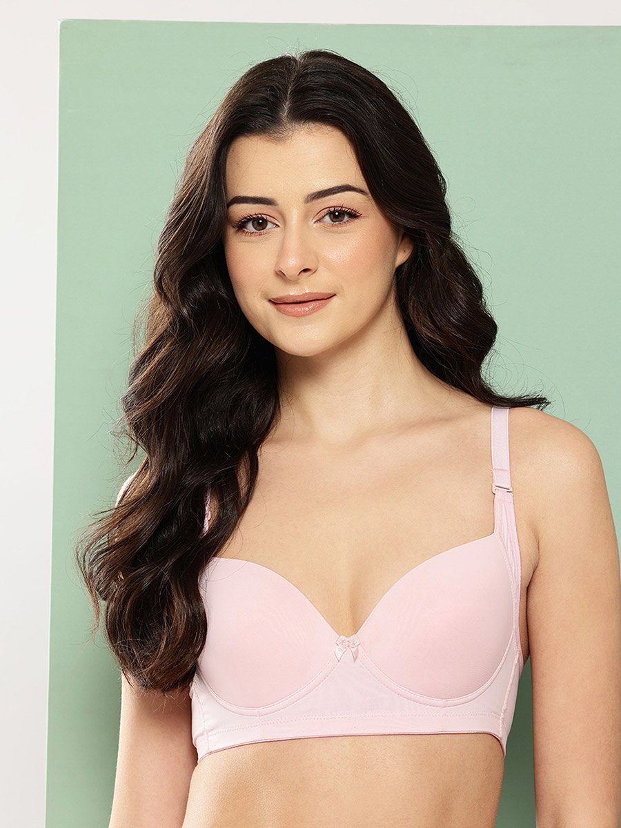 Light Pink Solid Lightly Padded Non Wired T-Shirt Bra