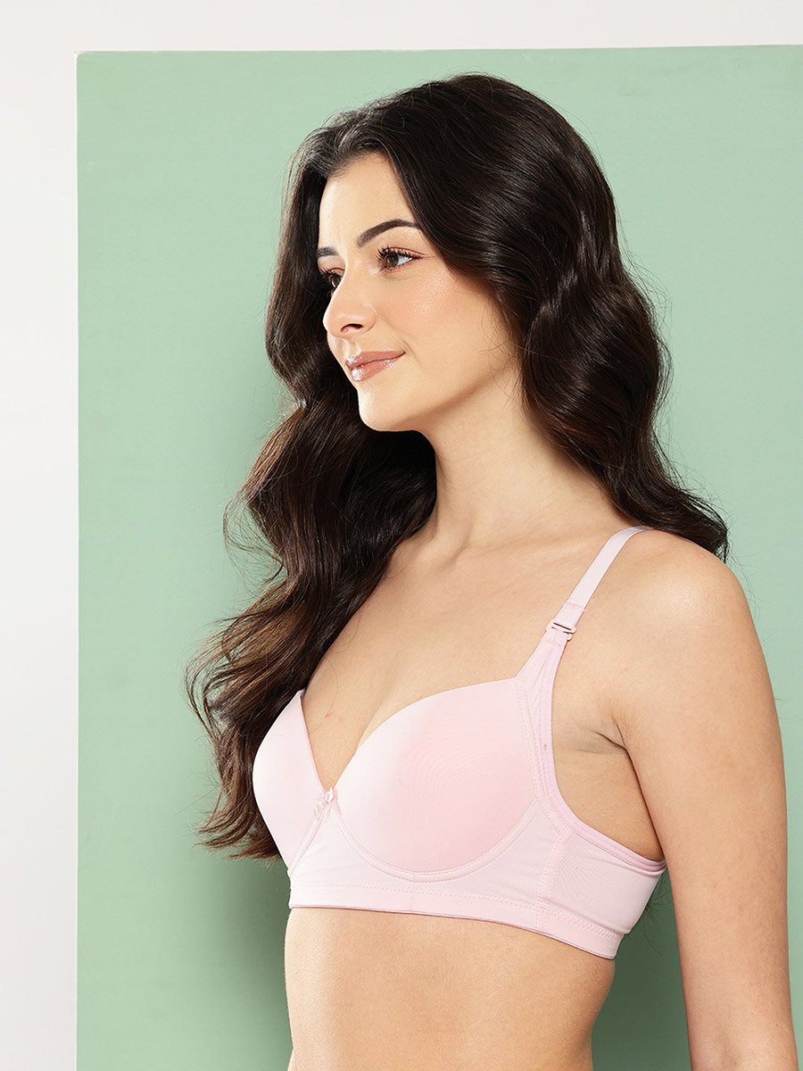 Light Pink Solid Lightly Padded Non Wired T-Shirt Bra