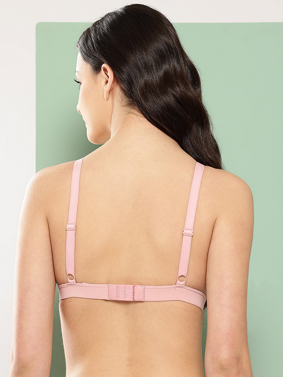 Pink Solid Lightly Padded Non Wired Plunge Bra