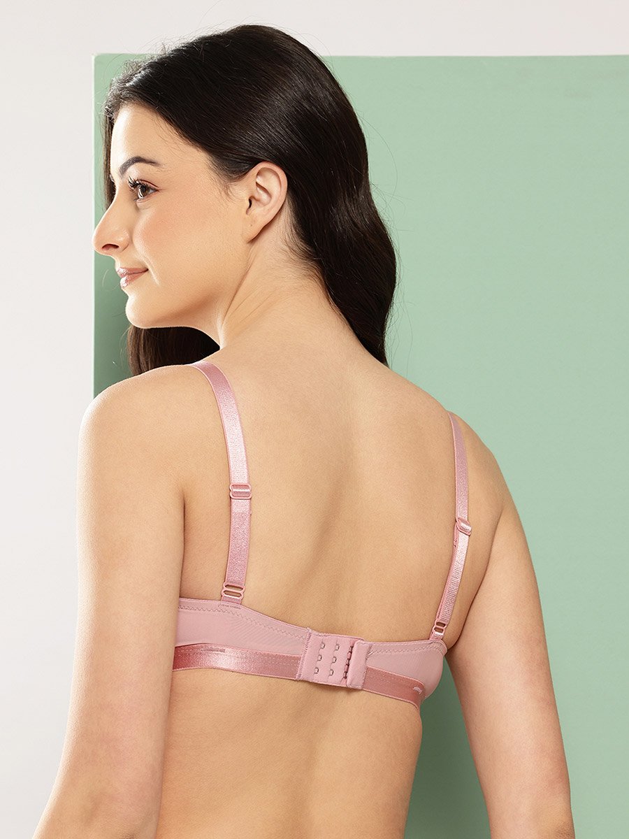 Pink Solid Lightly Padded Non Wired Plunge Bra
