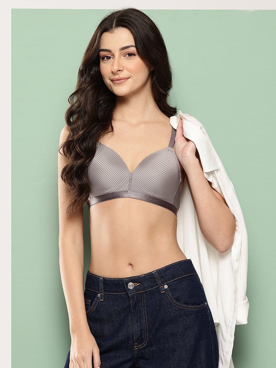 Grey Lightly Padded Non Wired T-Shirt Bra