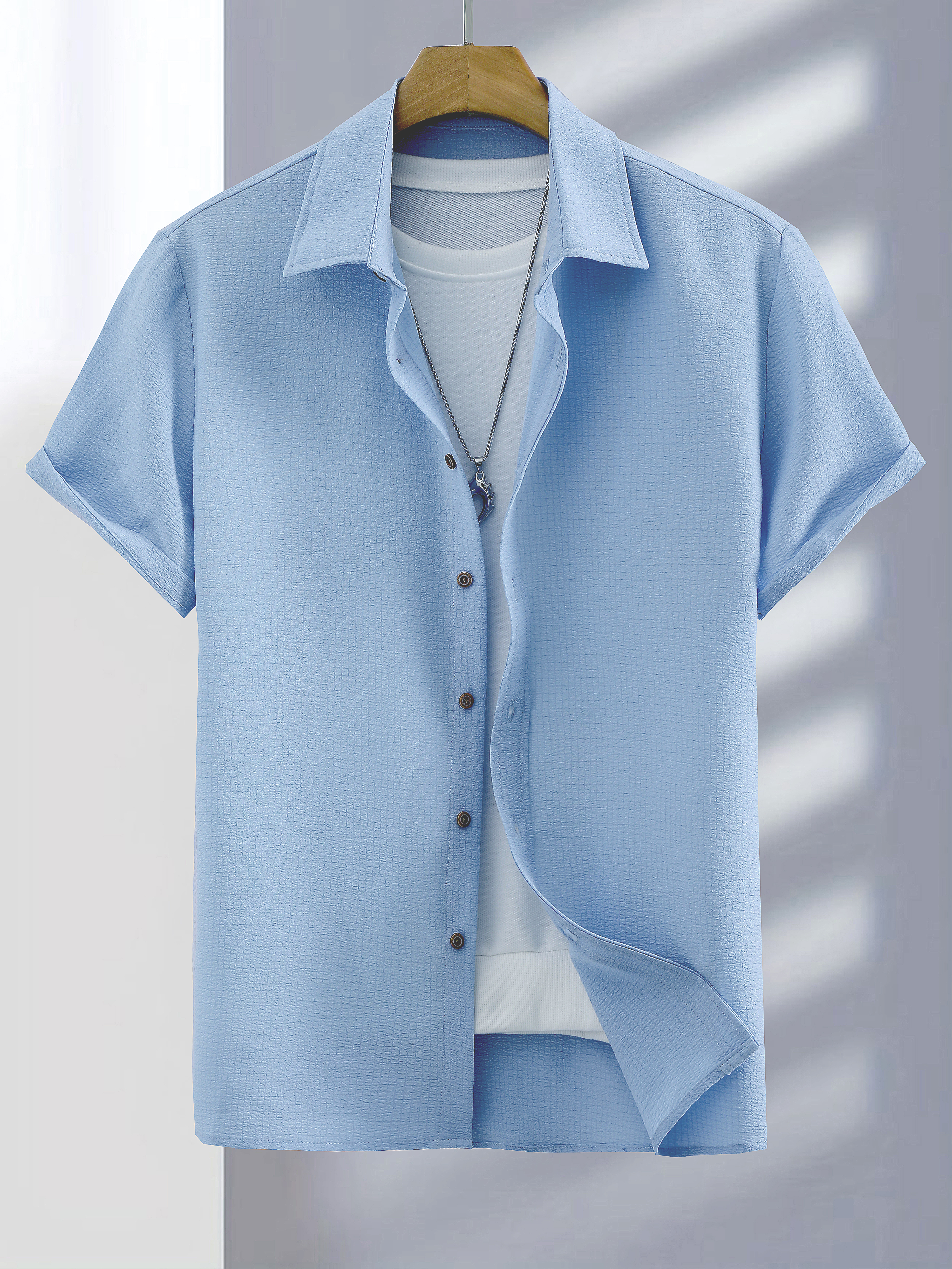 Men Plus Size Textured Short Sleeve Shirt