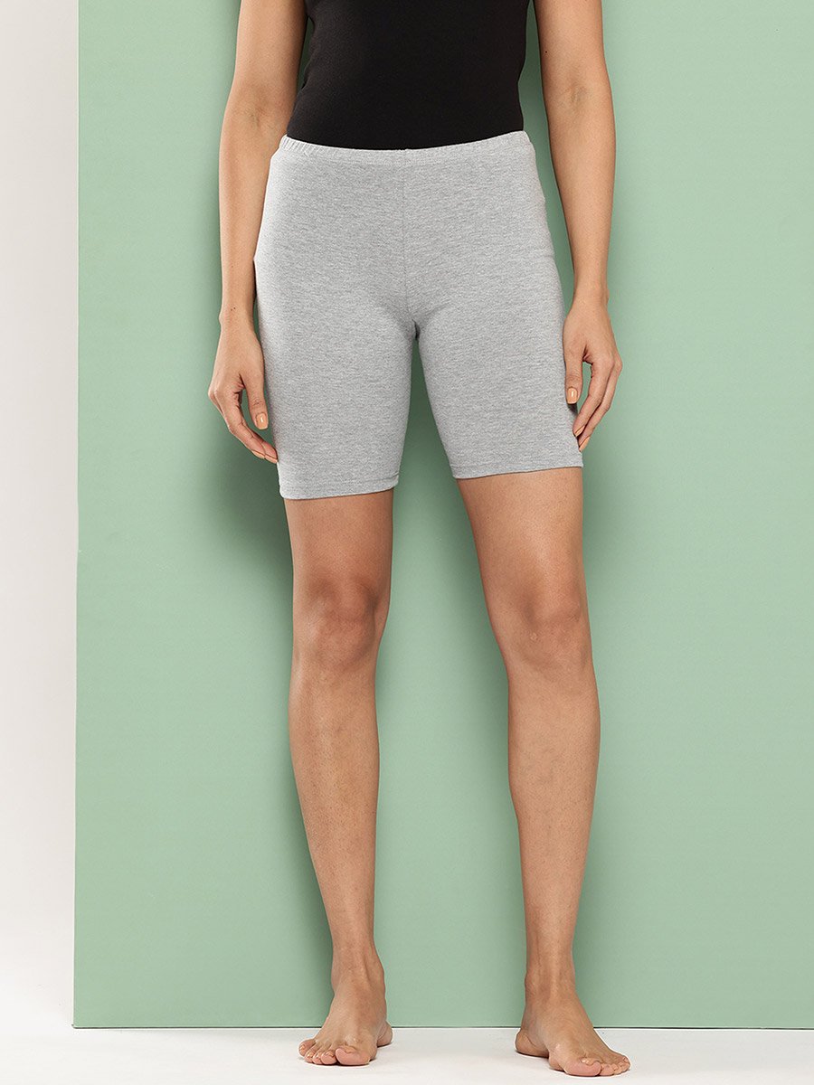 Grey Solid Cotton Lounge Shorts