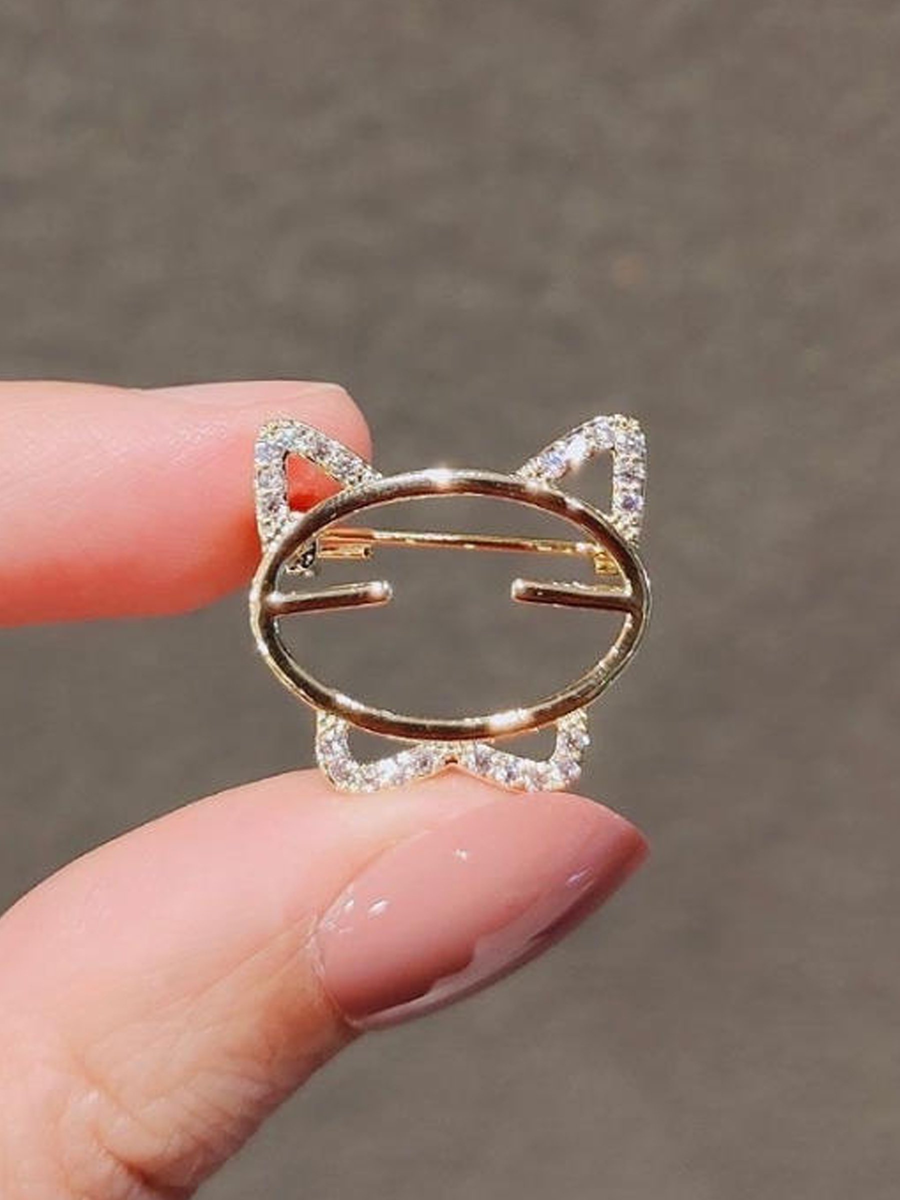 Gold Cat Brooch with Crystals