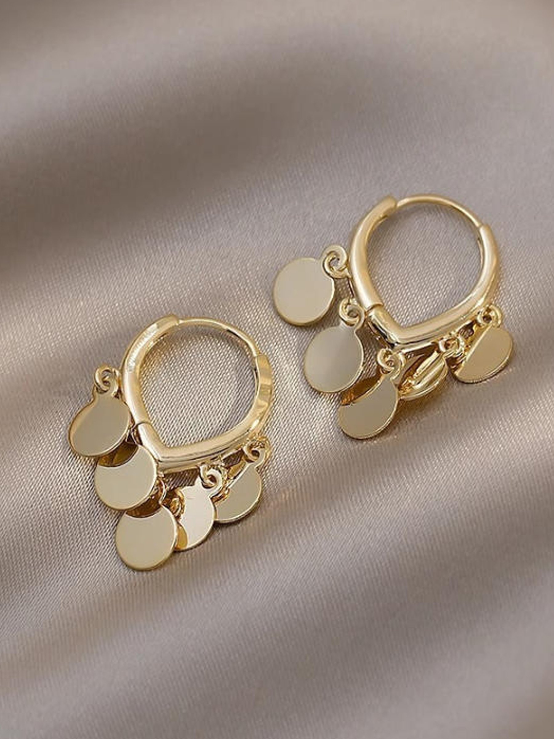 Gold Coin Charm Hoop Earrings