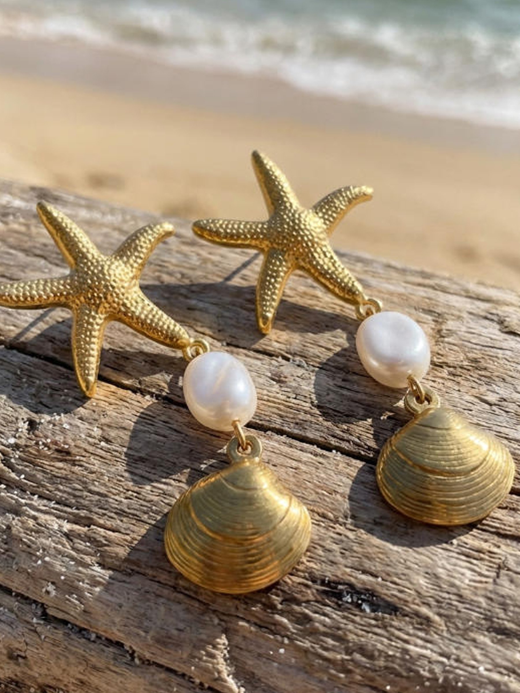 Gold Starfish Dangle Earrings