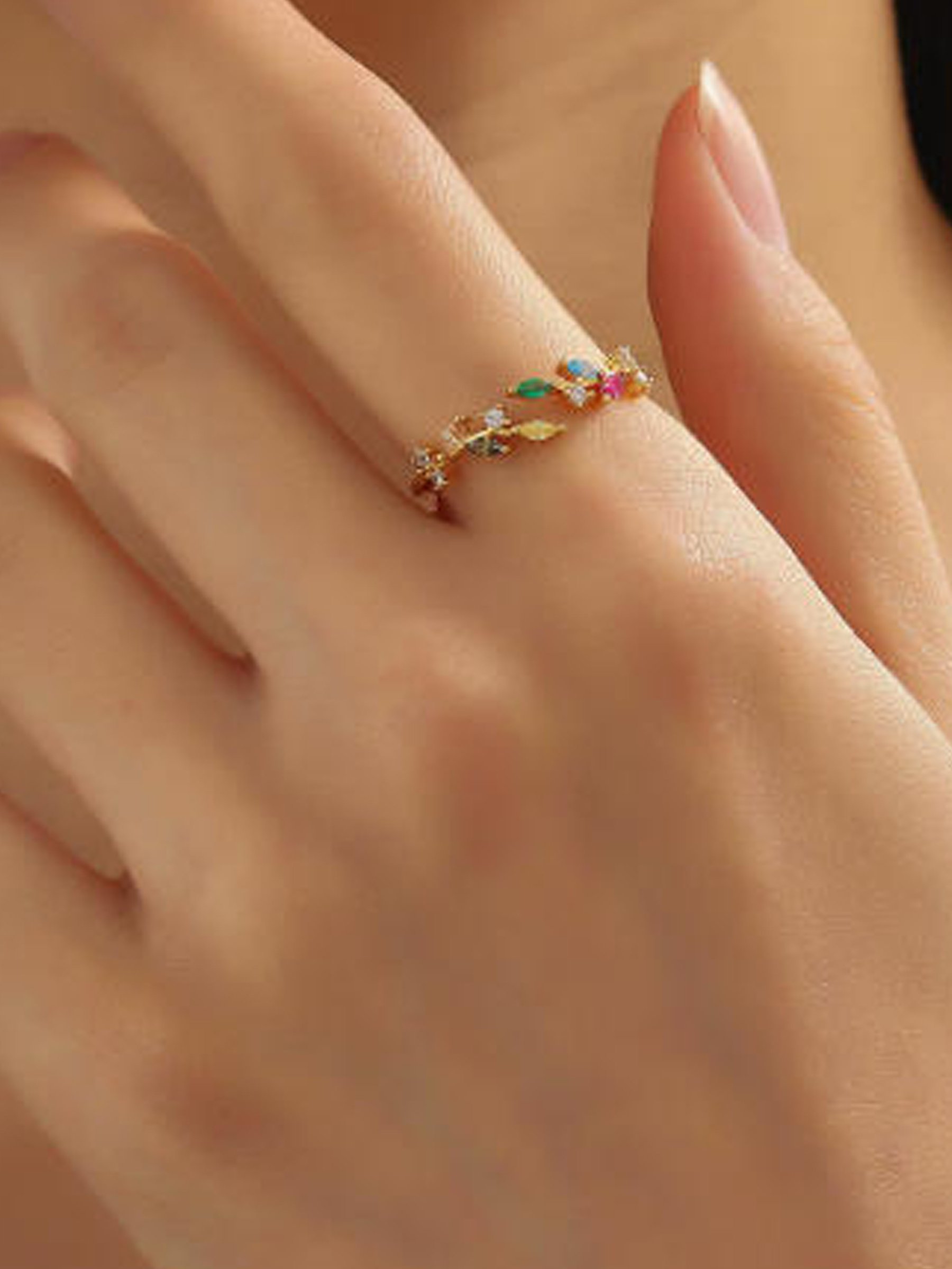 Gemstone Leaf Ring