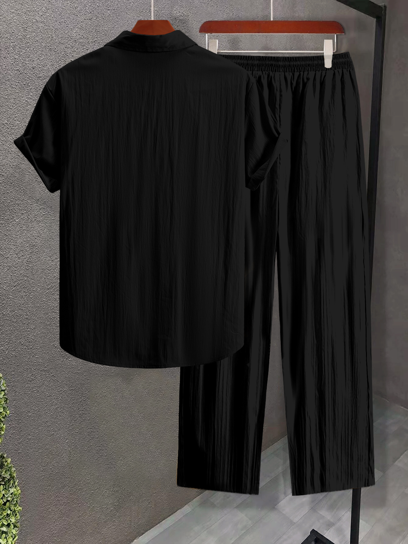 Men Plus Size Textured Shirt and Pants Co-ord Set