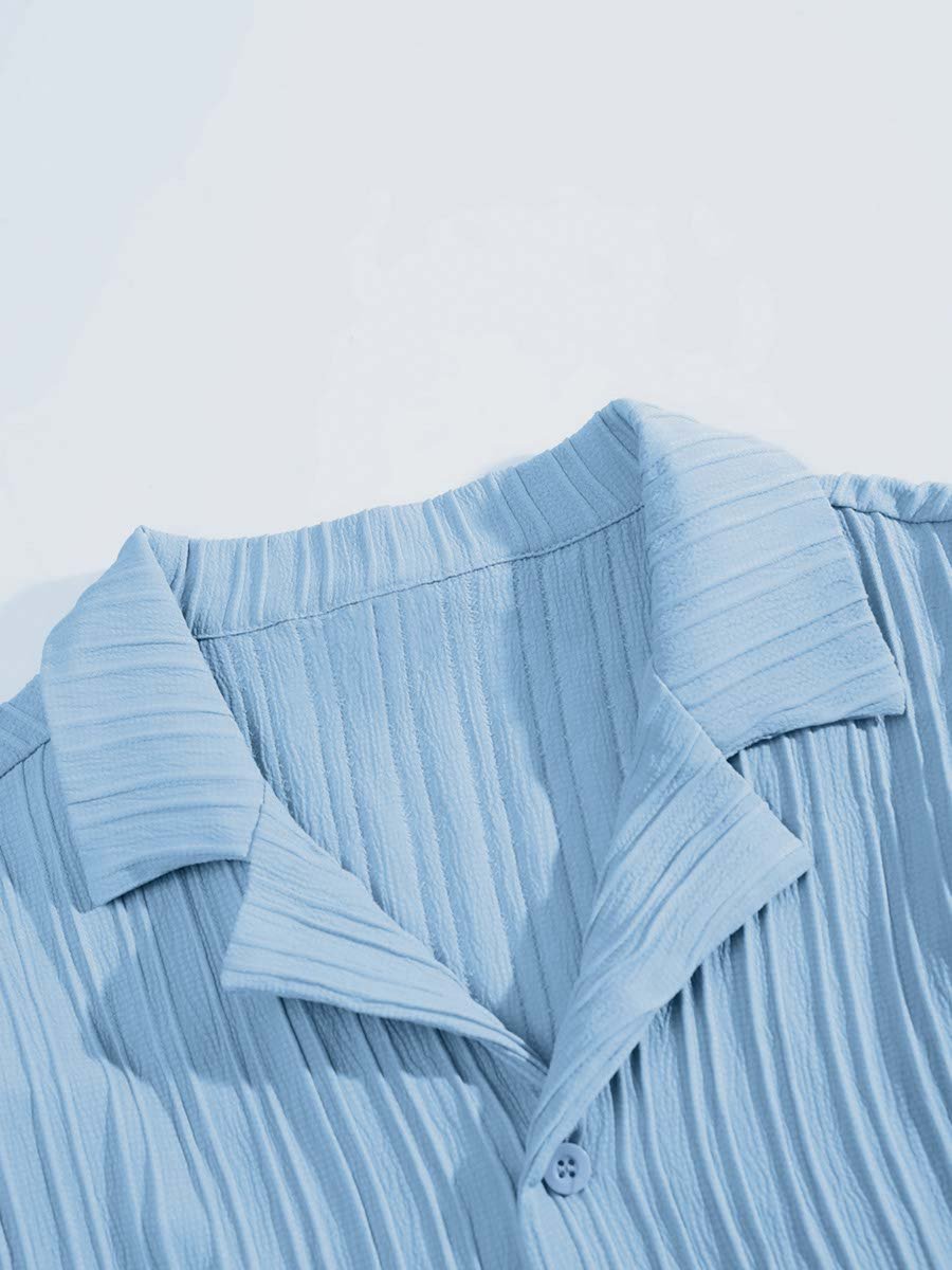 Blue Textured Pocket Detail Shirt and Shorts Co-Ord Set