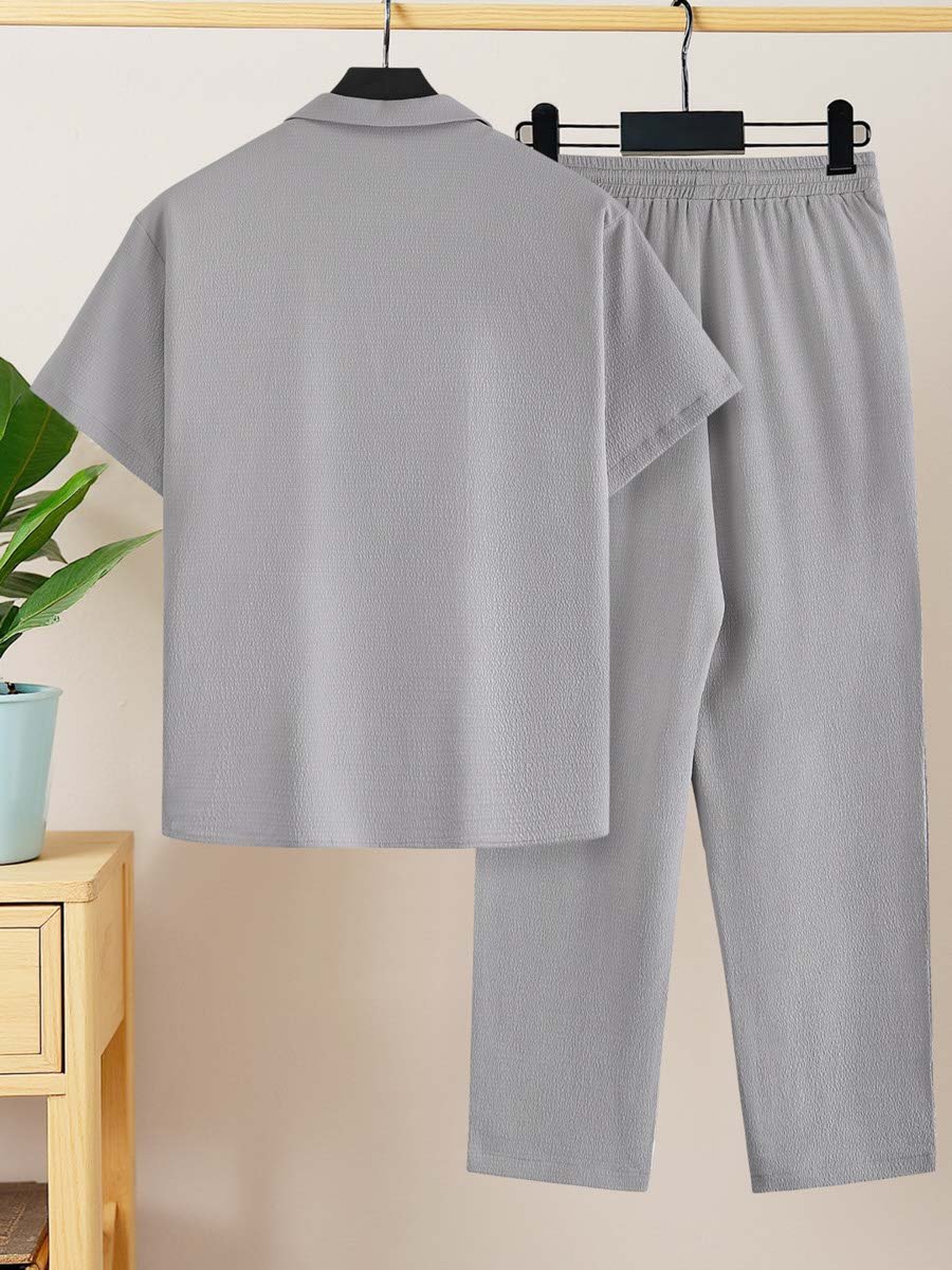 Grey Solid Pocket Detail Shirt and Trousers Co-Ord Set