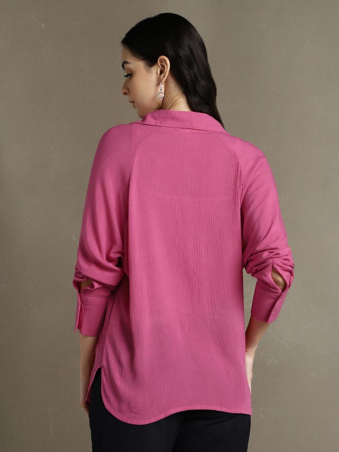 Pink 100% Rayon Solid Oversized Shirt