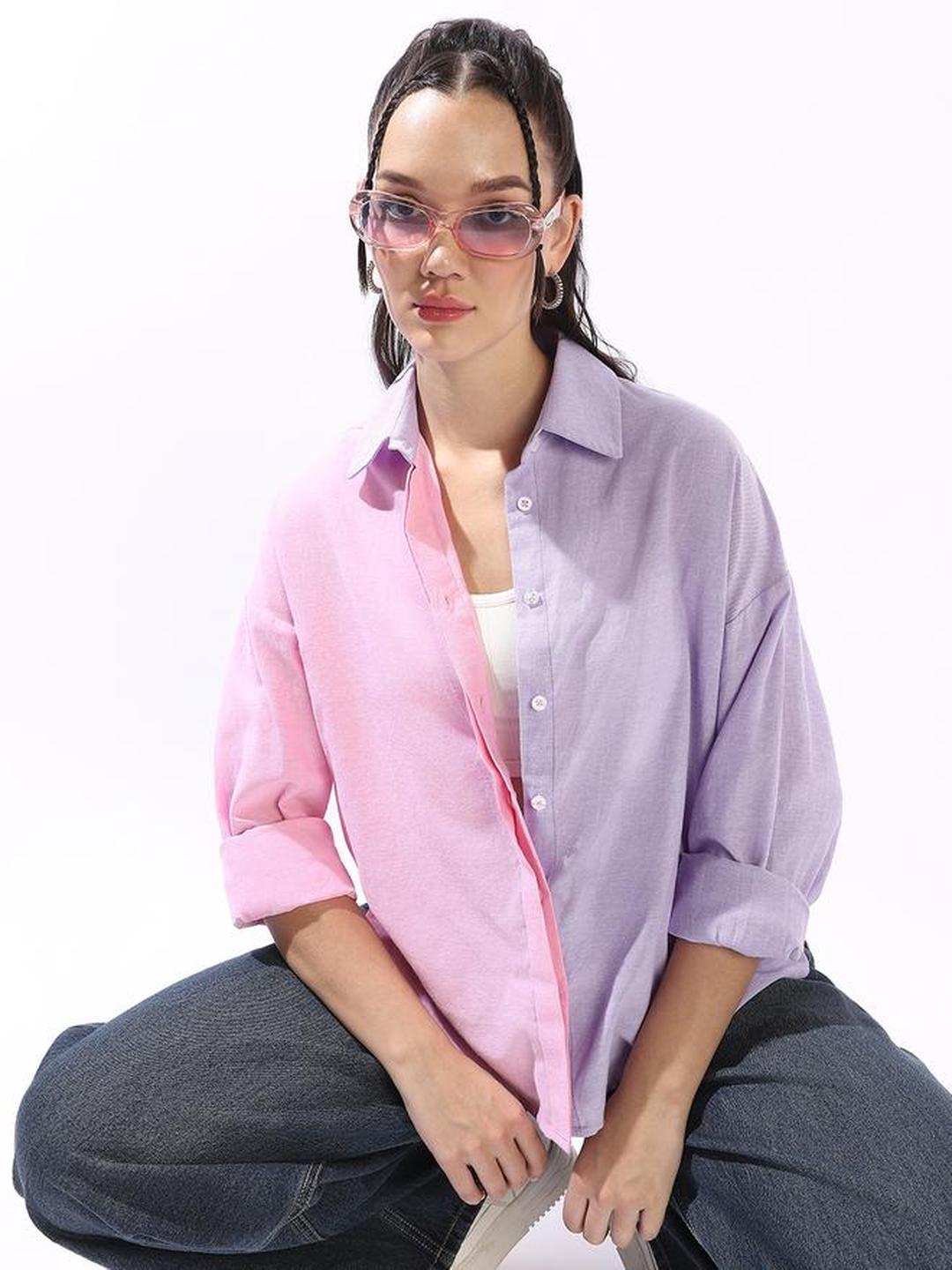 100% Cotton Color Block Oversized Shirt