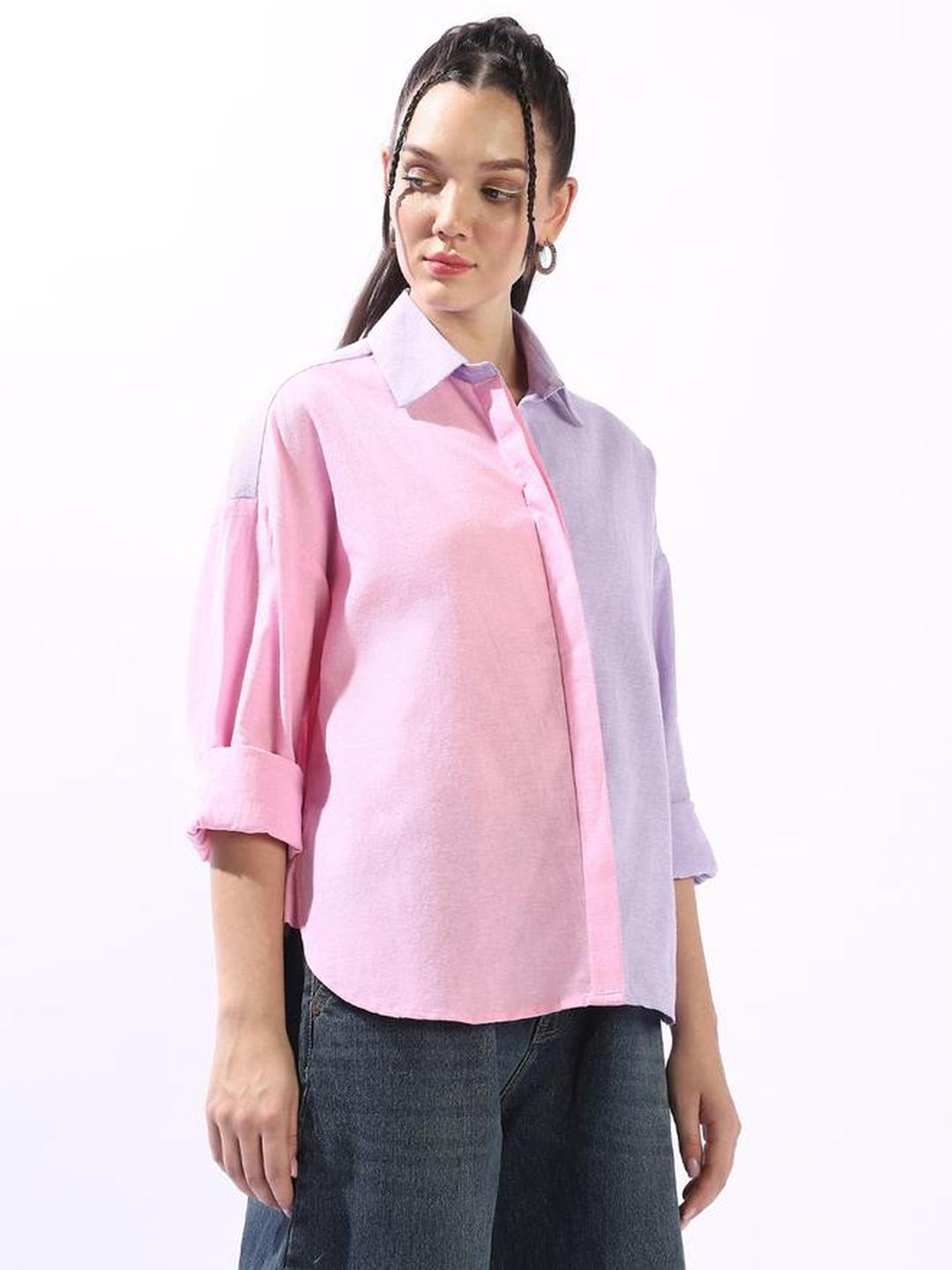 100% Cotton Color Block Oversized Shirt