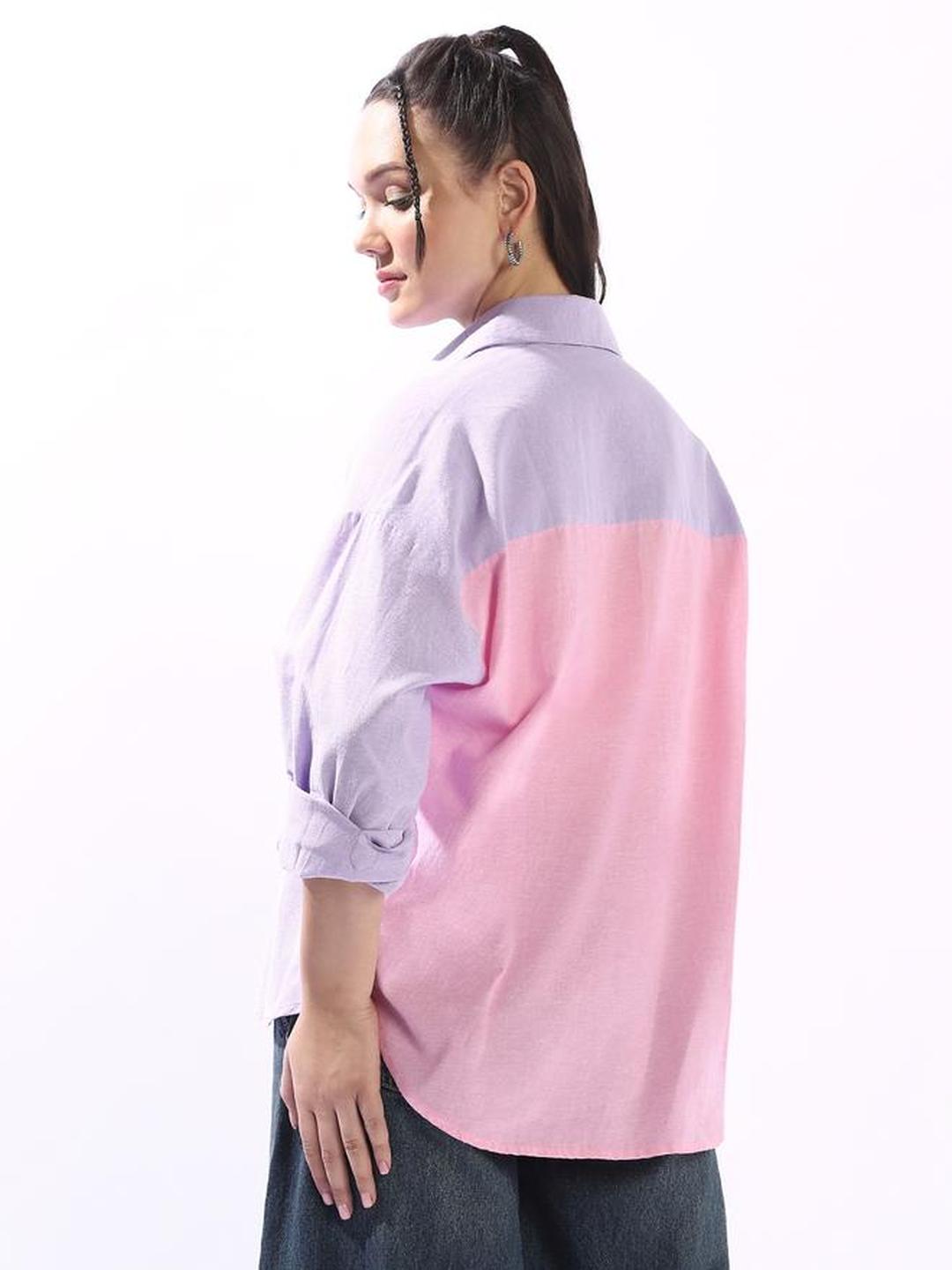 100% Cotton Color Block Oversized Shirt