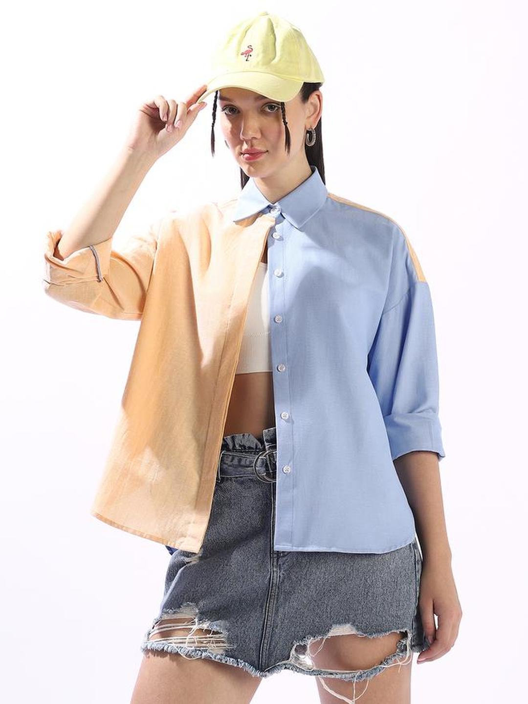 100% Cotton Color Block Oversized Shirt