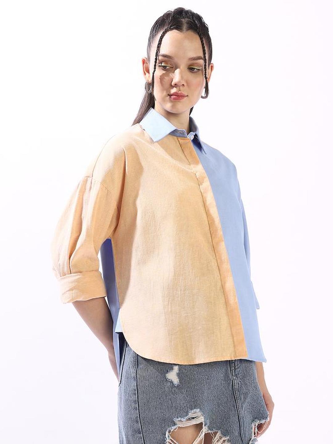 100% Cotton Color Block Oversized Shirt