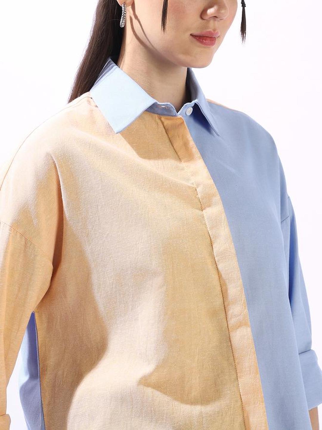 100% Cotton Color Block Oversized Shirt