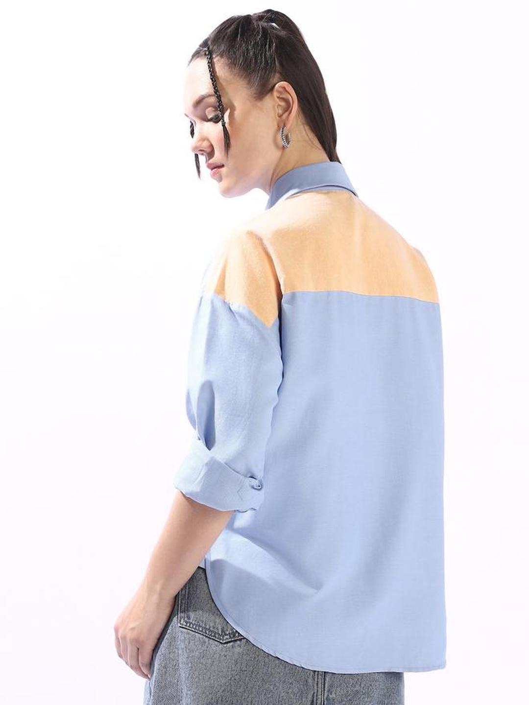 100% Cotton Color Block Oversized Shirt