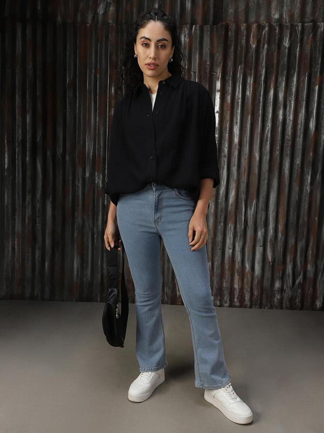 Black Oversized Solid Cotton Casual Shirt
