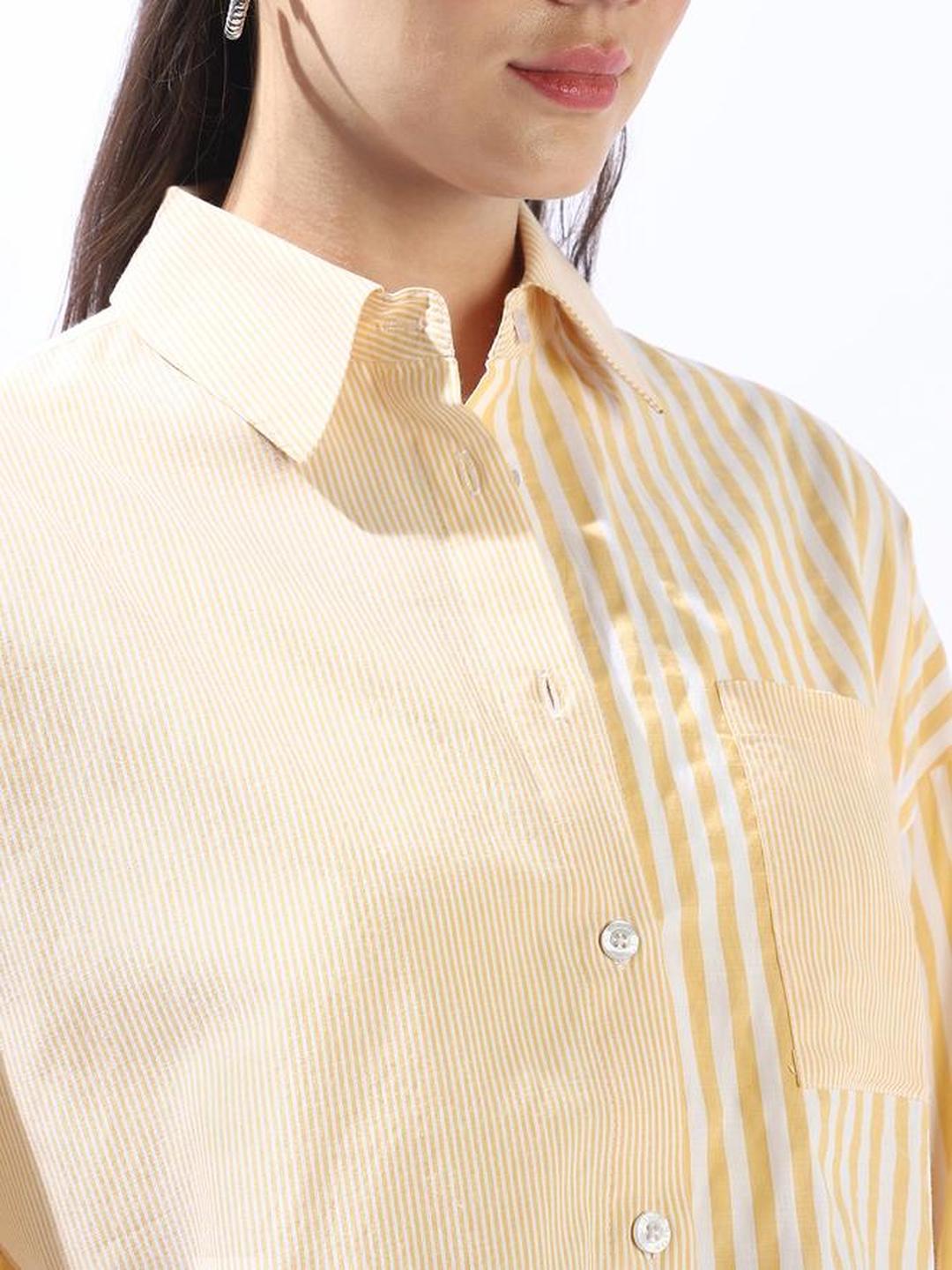 Yellow 100% Cotton Striped Oversized Shirt