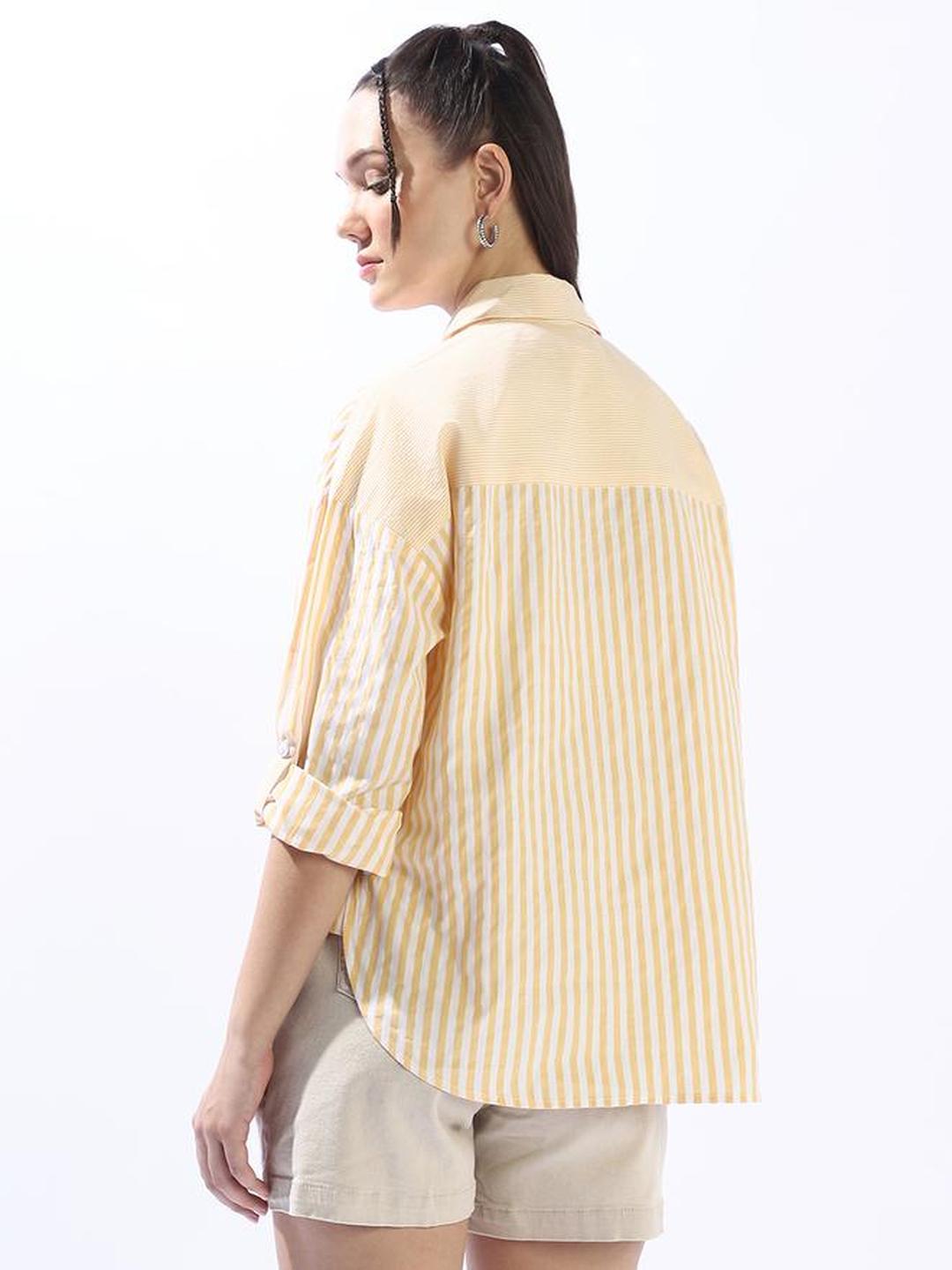 Yellow 100% Cotton Striped Oversized Shirt