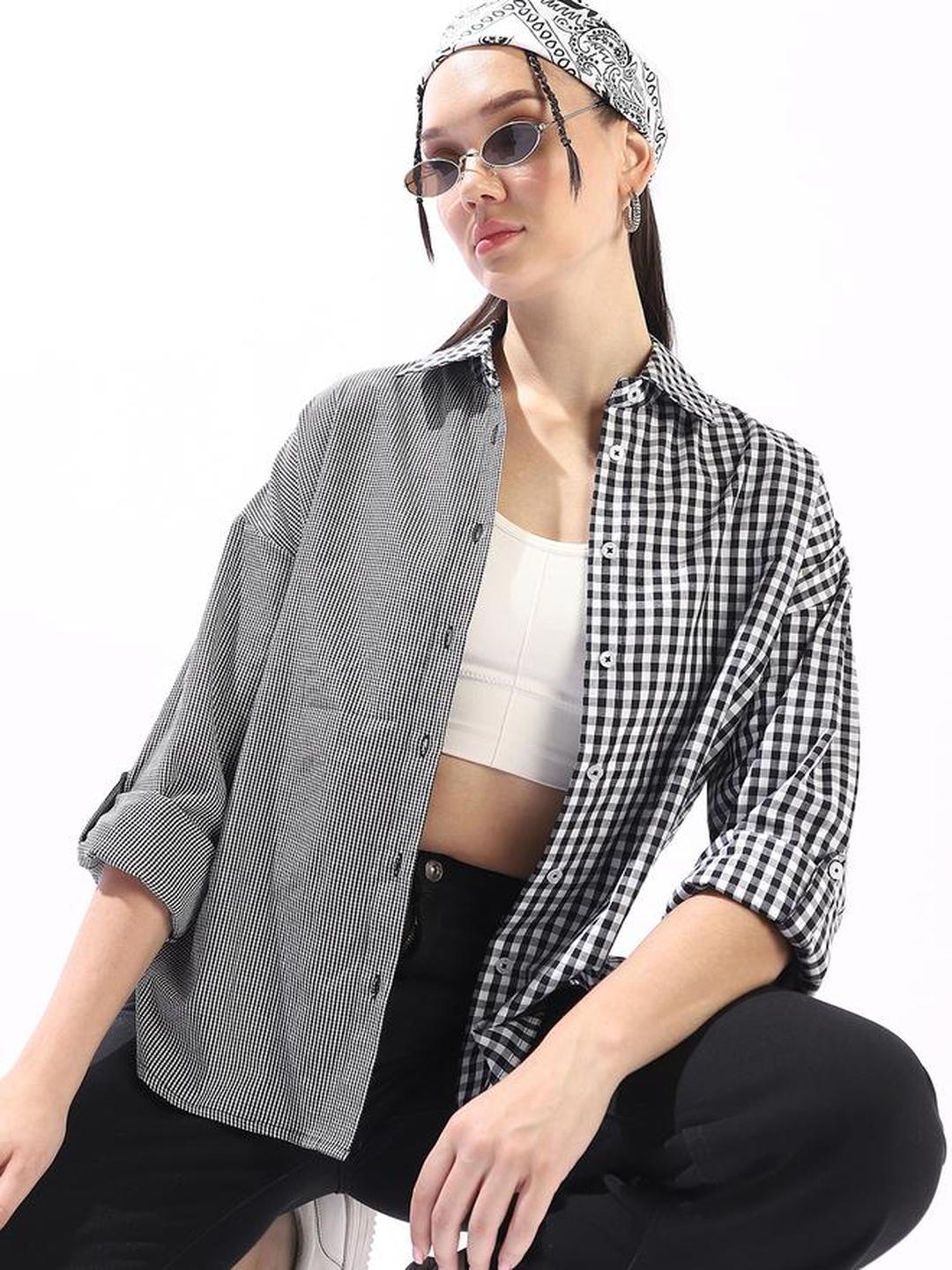 Black 100% Cotton Checkered Oversized Shirt