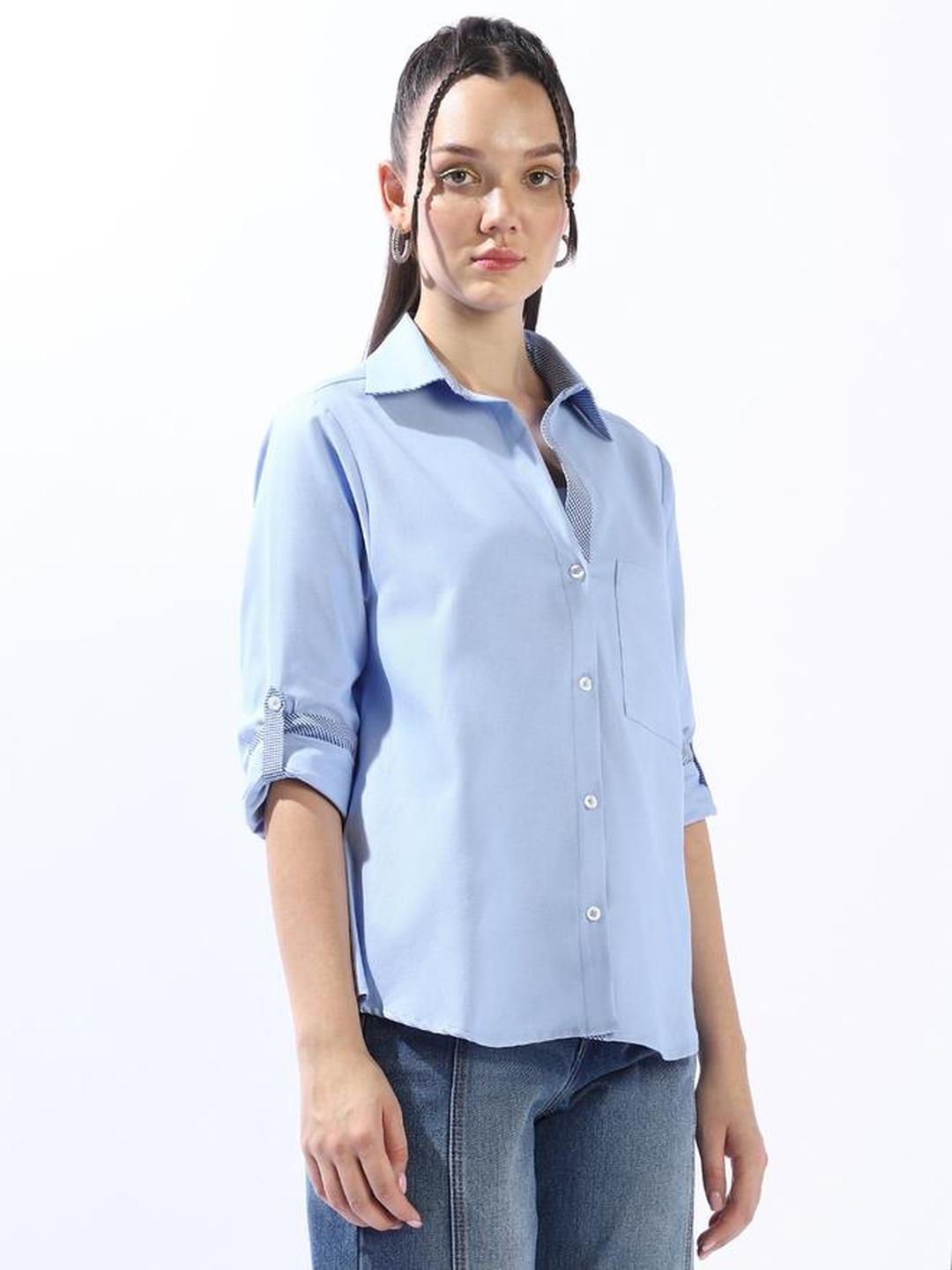 Blue 100% Cotton Button Down Oversized Shirt