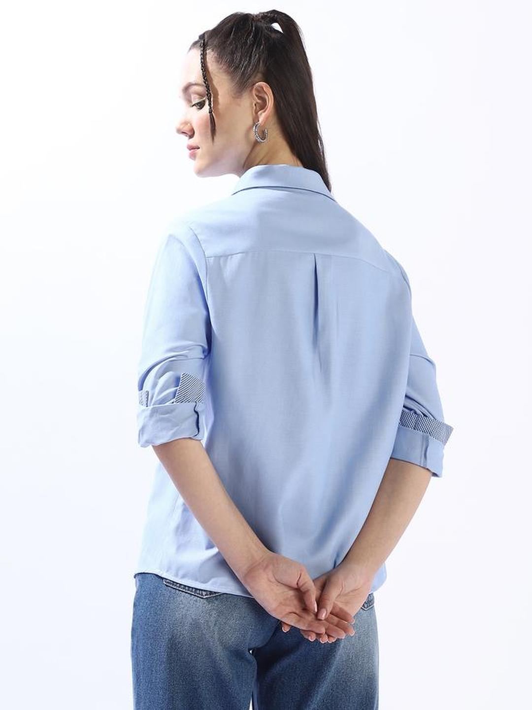 Blue 100% Cotton Button Down Oversized Shirt
