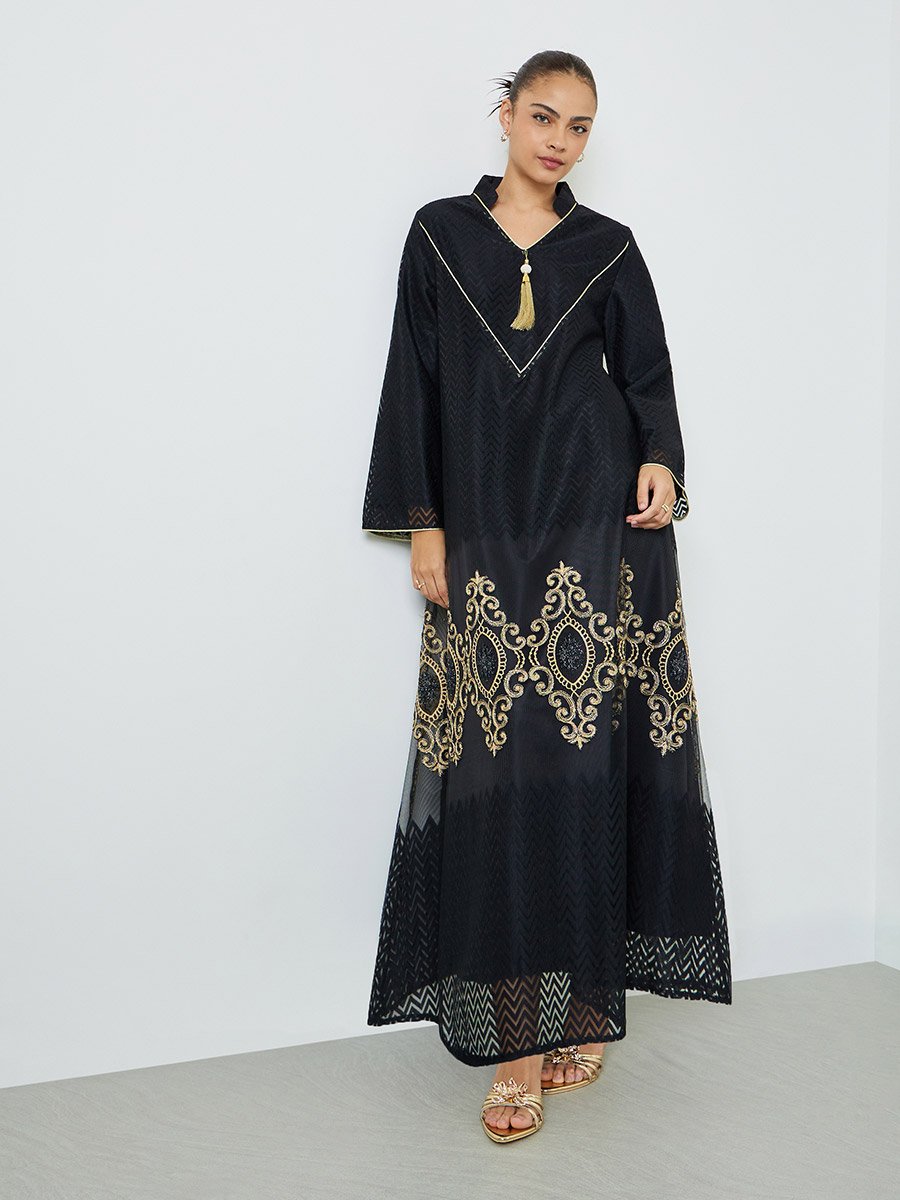 Black Organza Lace Insert Jalabiya