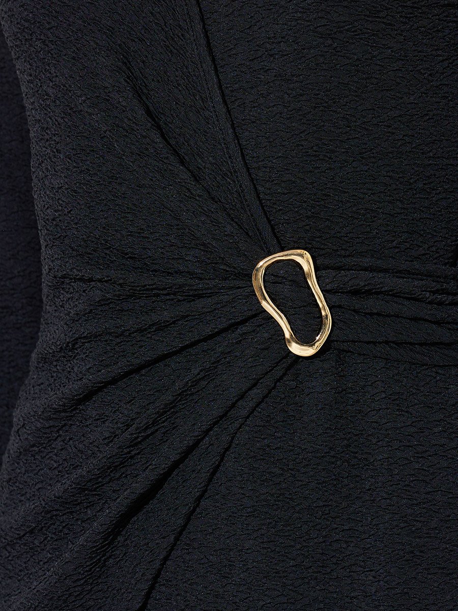 Black Wrap Front Textured Knit Top