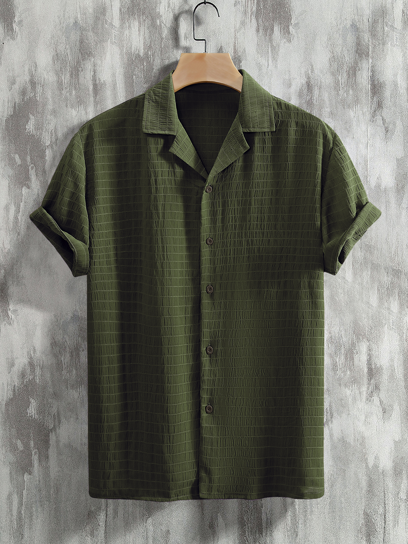 Men Plus Size Textured Short Sleeve Shirt
