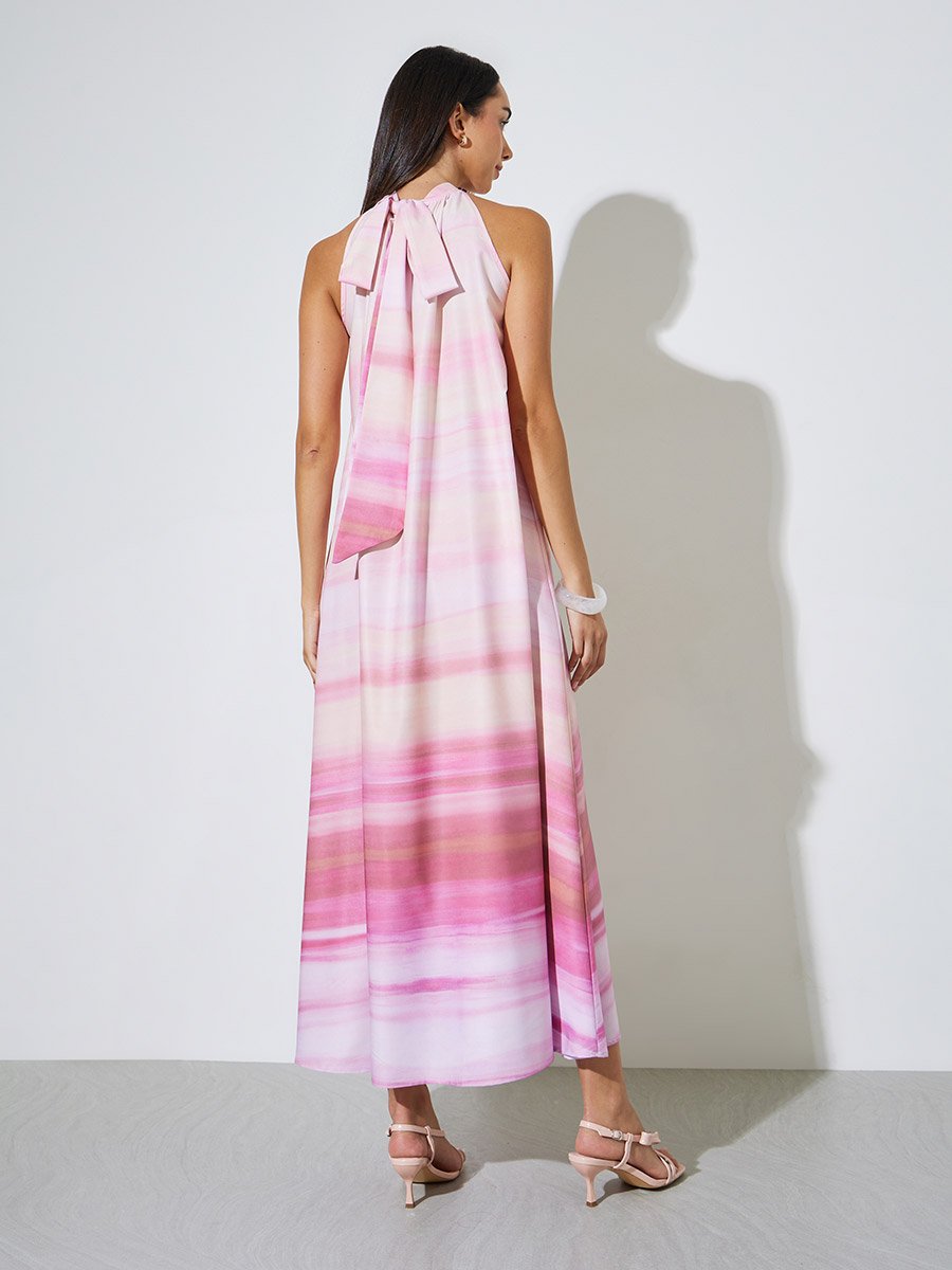 Pink Back Tie Shift Maxi Dress