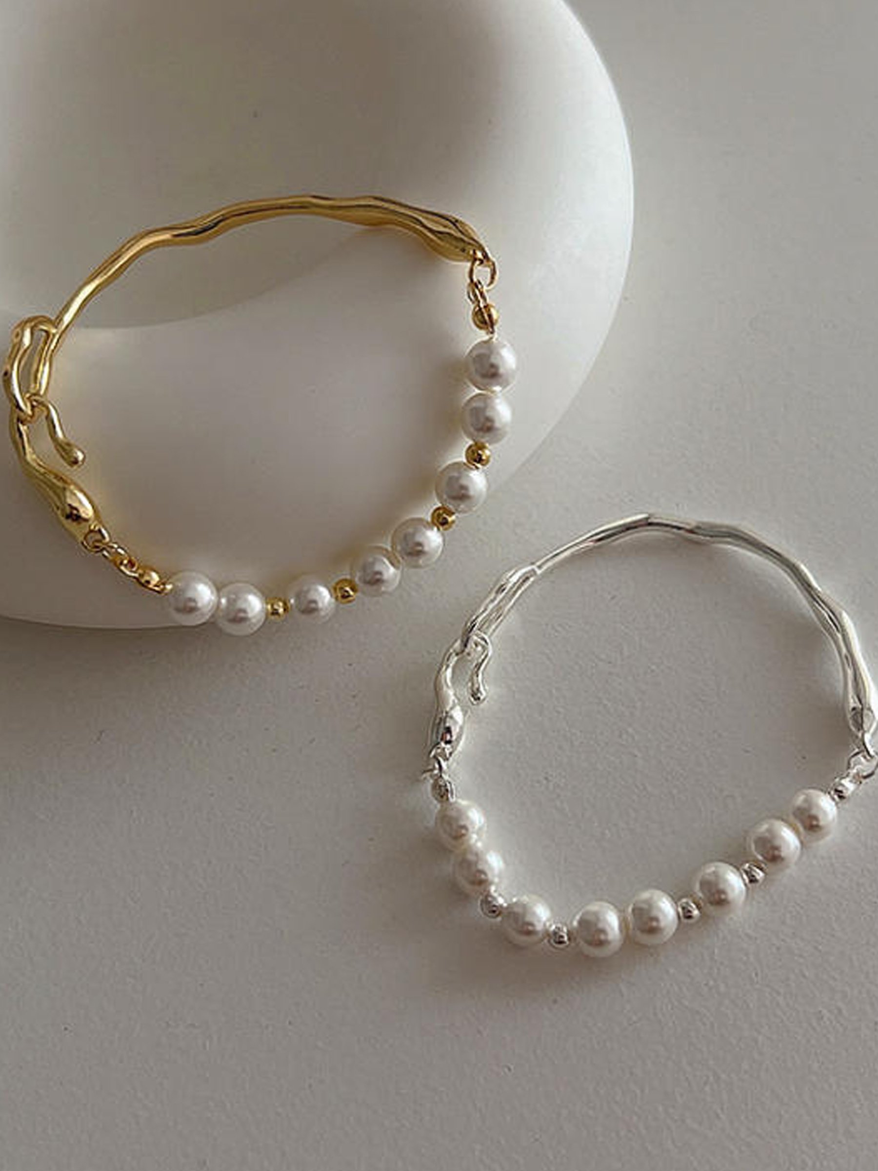 Gold Cuff Bracelet with Faux Pearls