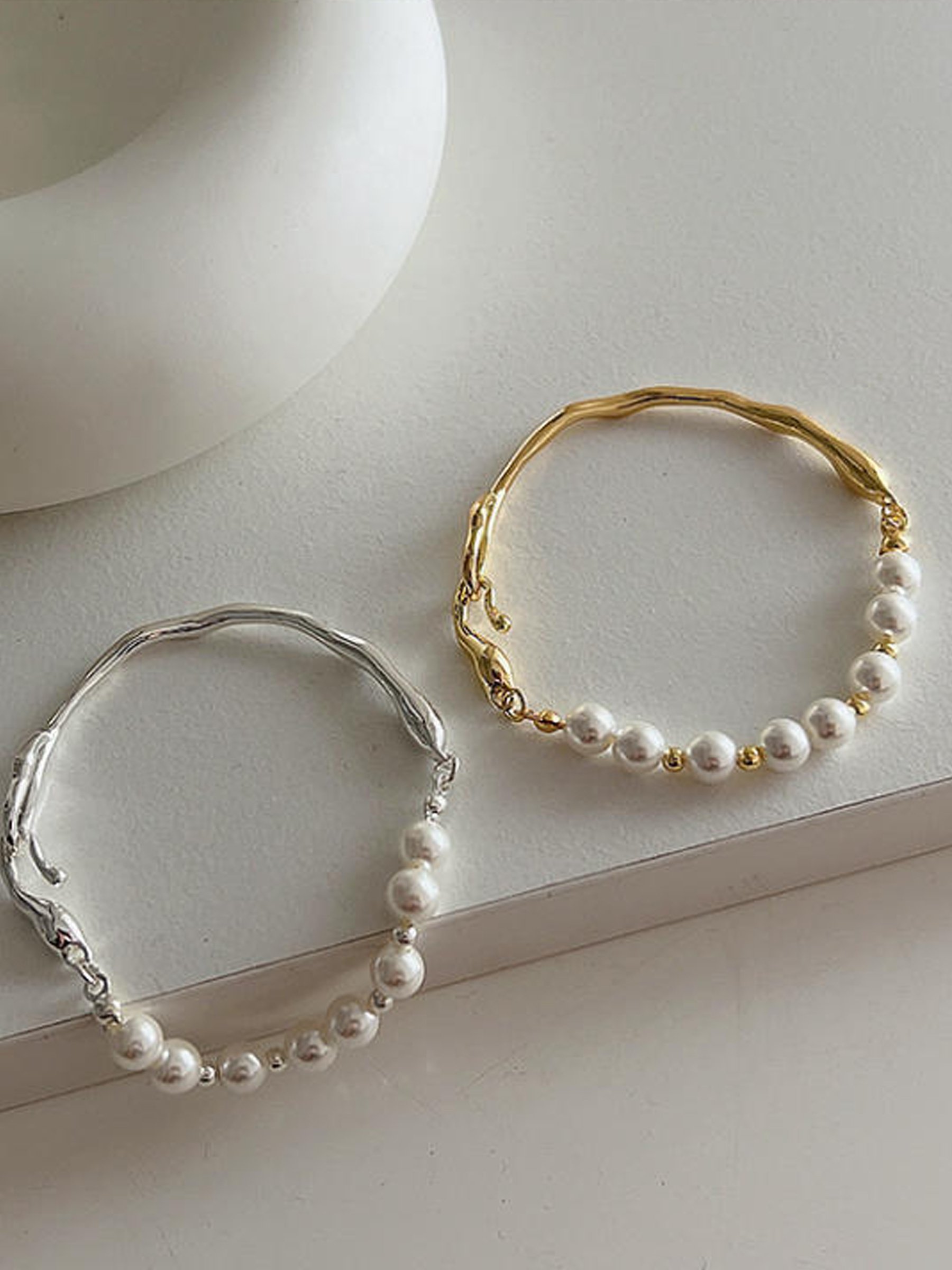 Gold Cuff Bracelet with Faux Pearls