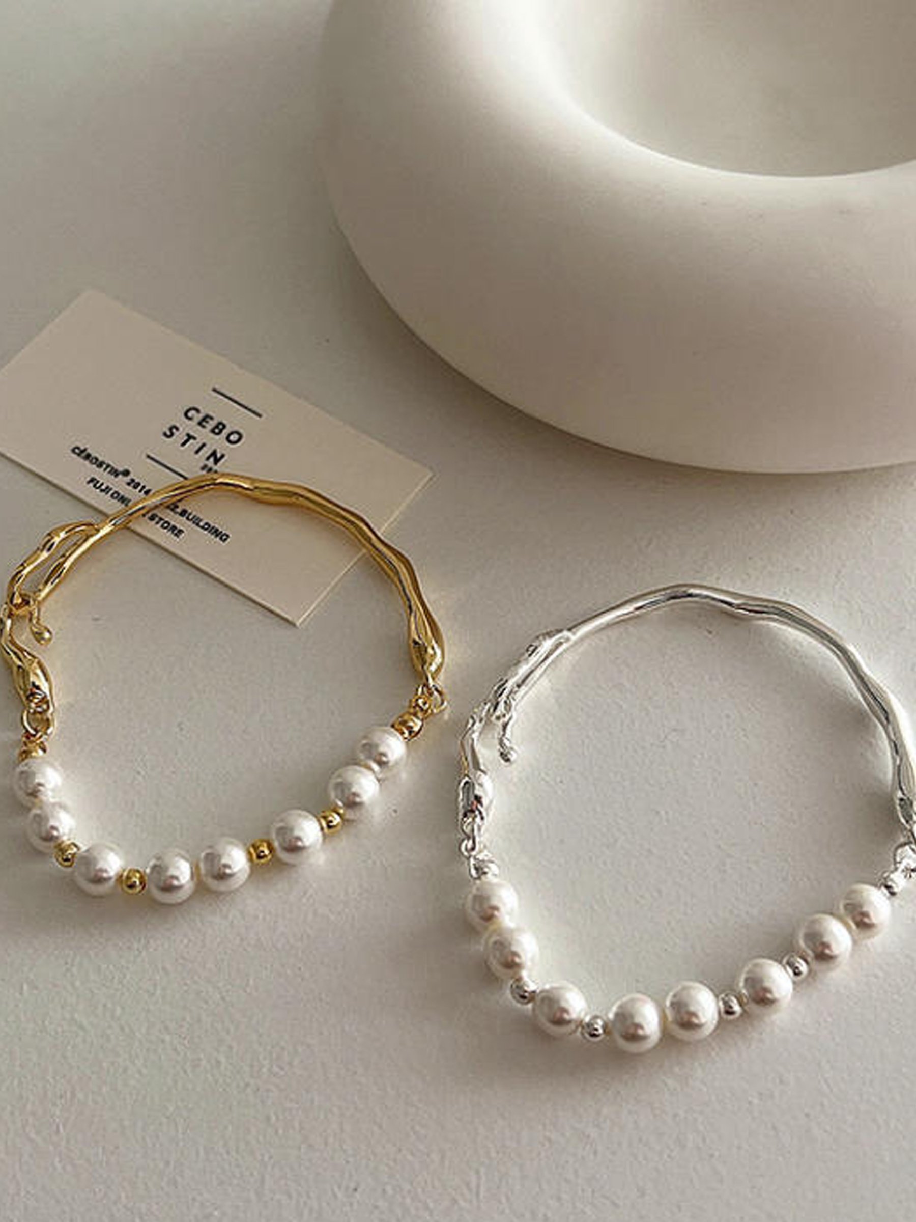 Gold Cuff Bracelet with Faux Pearls