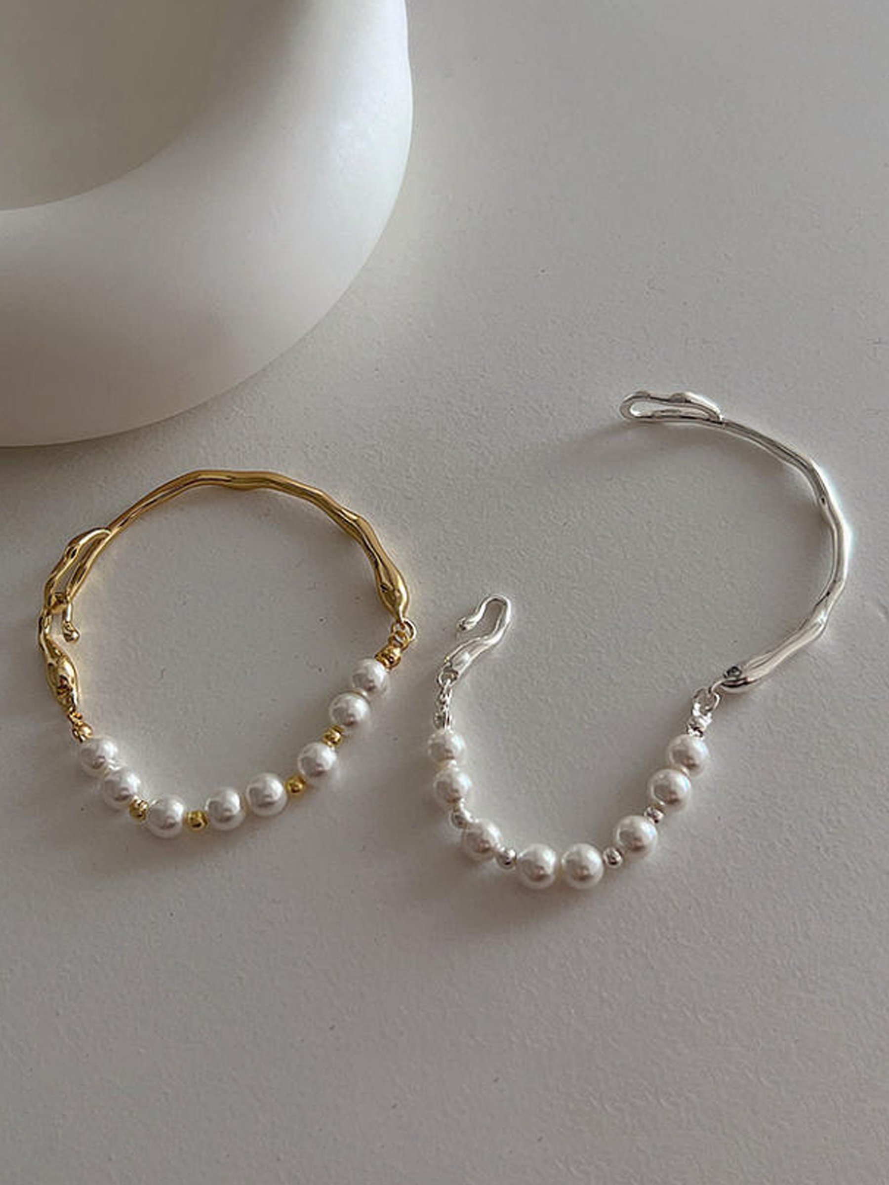 Gold Cuff Bracelet with Faux Pearls